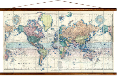 Stanford's library map of the world, on mercators projection, 1900, reprint on linen - Josef und Josefine