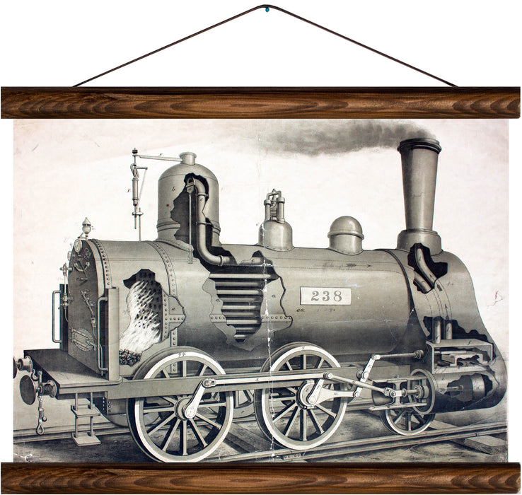 Steam locomotive, reprint on linen