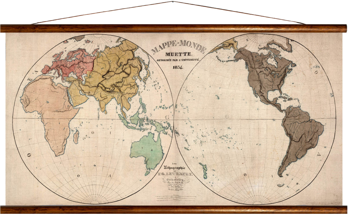 Map of the world, 1834, reprint on linen