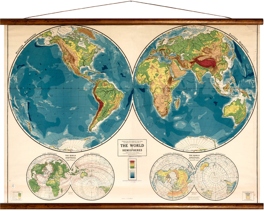 The world in hemispheres, reprint on linen