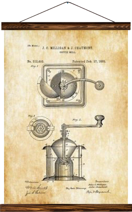 Coffee mill patent, reprint on linen - Josef und Josefine