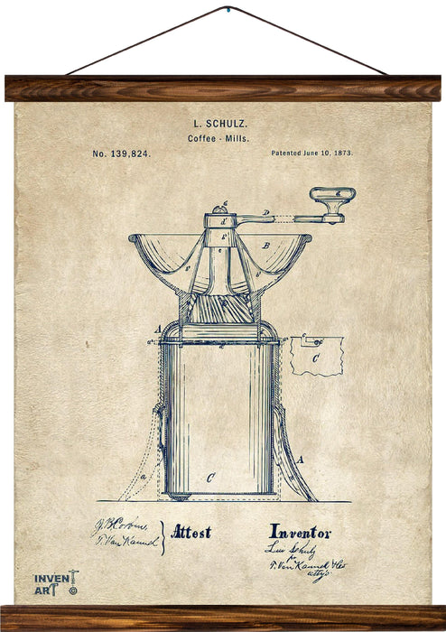 Coffee mill patent, reprint on linen - Josef und Josefine