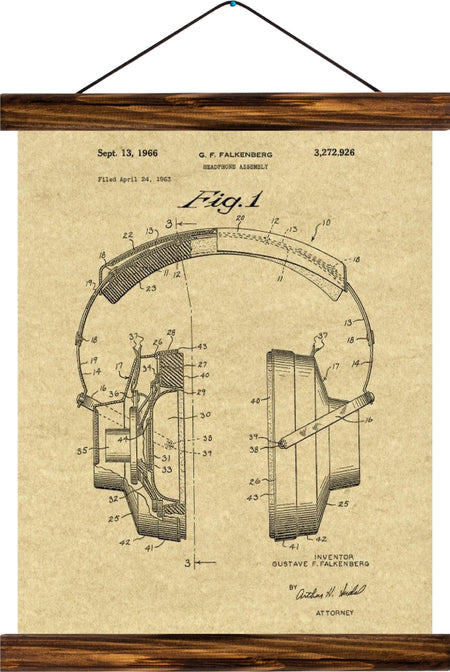 Headphones patent, reprint on linen - Josef und Josefine