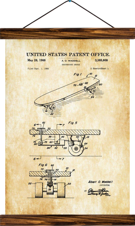 Skateboard patent , reprint on linen - Josef und Josefine