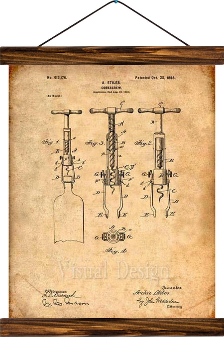 Corkscrew patent, reprint on linen - Josef und Josefine