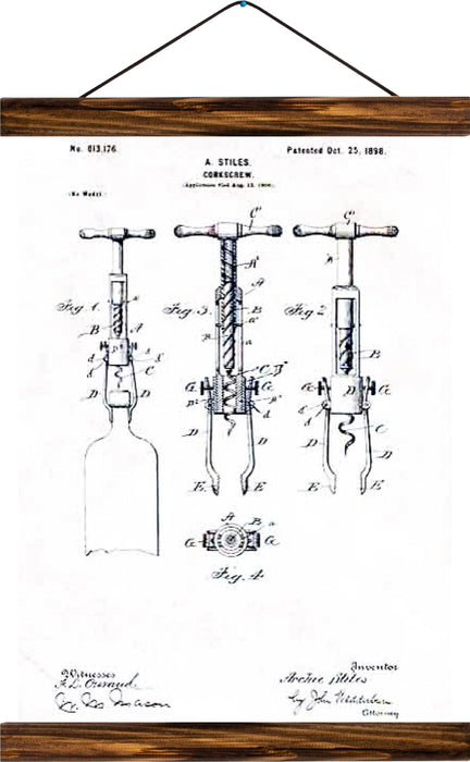 Corkscrew patent, reprint on linen - Josef und Josefine