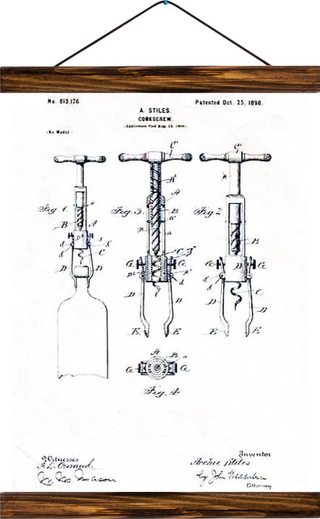 Corkscrew patent, reprint on linen - Josef und Josefine