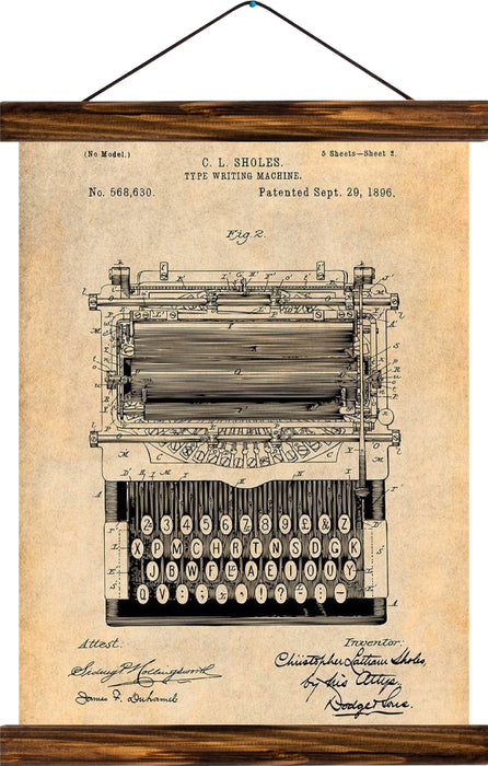 Type writing machine patent , reprint on linen - Josef und Josefine