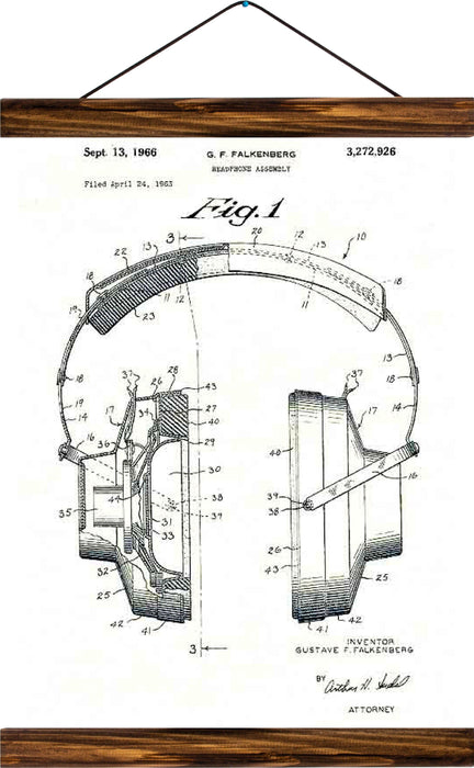 Headphones patent, reprint on linen - Josef und Josefine