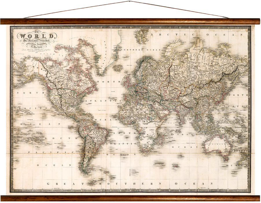 The world, mercators projektion, 1837, reprint on linen - Josef und Josefine