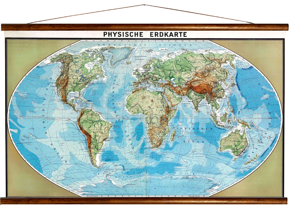 Physical earth map, reprint on linen - Josef und Josefine