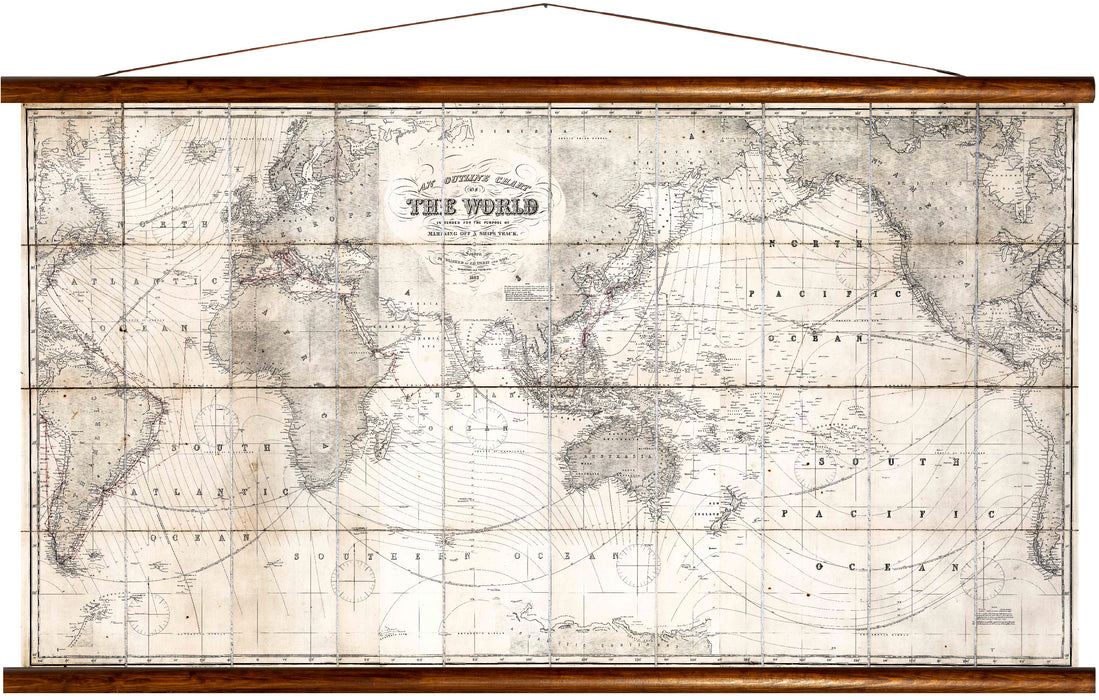 Outline chart of the world, 1883, reprint on linen - Josef und Josefine