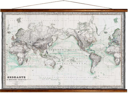 Earthmap, in mercators projection, 1856, reprint on linen - Josef und Josefine