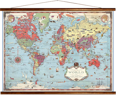 Mercator map of the world, reprint on linen - Josef und Josefine