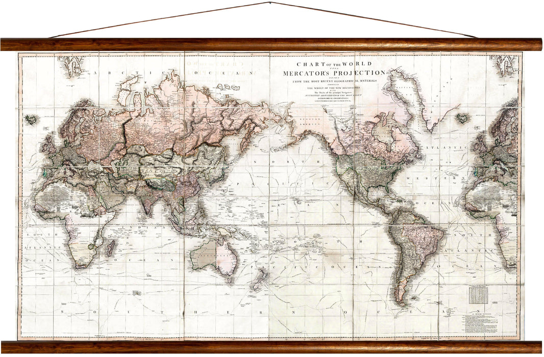 Chart of the world, mercator's projection, reprint on linen - Josef und Josefine