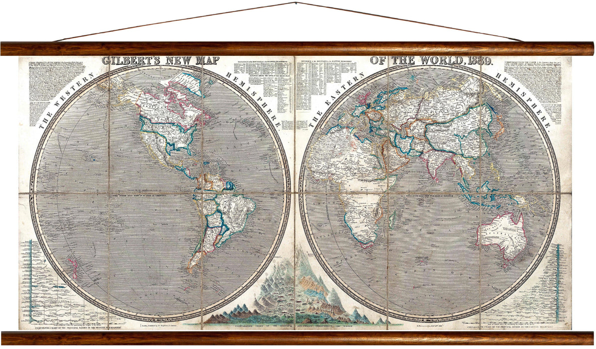 Gilberts new map of the world, 1839, reprint on linen - Josef und Josefine