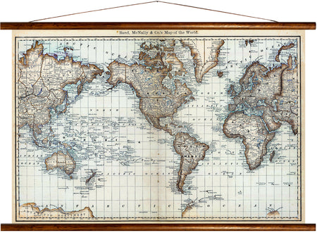 Rand, McNally & co's map of the world, reprint on linen - Josef und Josefine