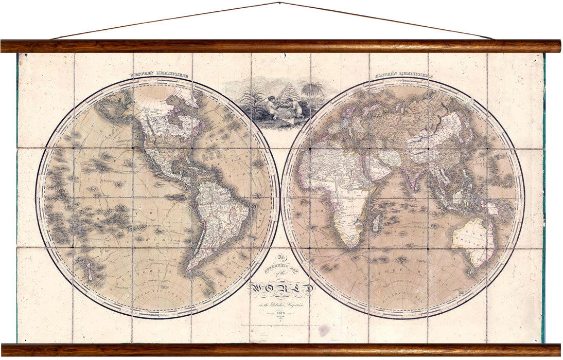 Map of the world, on the global projection, 1819, reprint on linen - Josef und Josefine