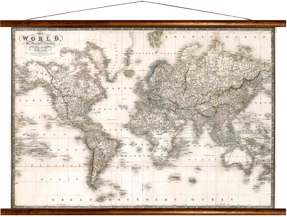 The world, mercators projection, 1837, reprint on linen - Josef und Josefine