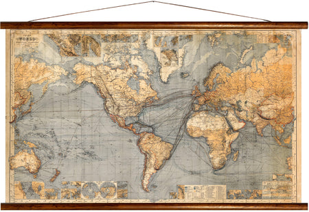 Chart of the world, mercator's projection, reprint on linen - Josef und Josefine