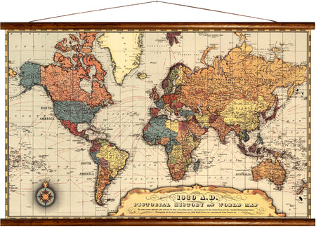 Pictorial history and world map, 1939, reprint on linen - Josef und Josefine