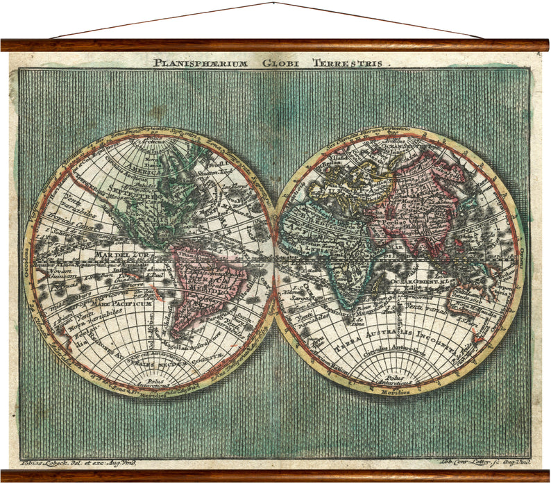 Planispharium globi terrestris map, reprint on linen - Josef und Josefine