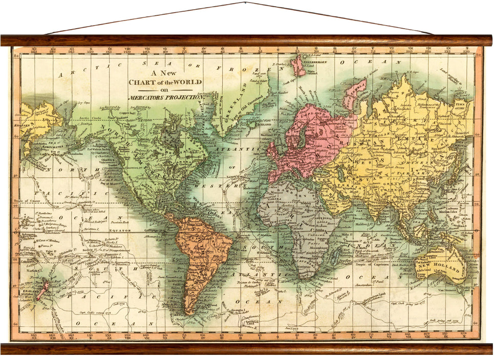 Chart of the world, mercators projection, reprint on linen - Josef und Josefine