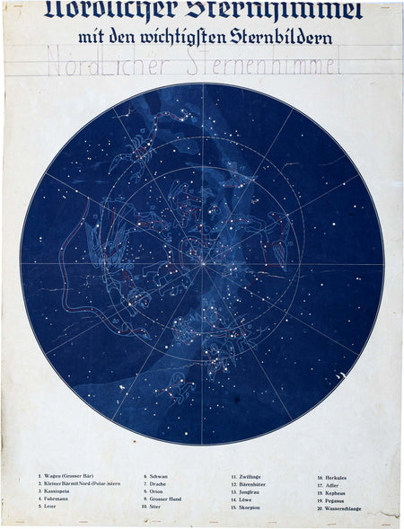 Northern Celestial Hemisphere, Vintage Wall Chart, 1920 - Josef und Josefine