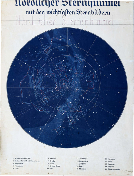 Northern Celestial Hemisphere, Vintage Wall Chart, 1920 - Josef und Josefine