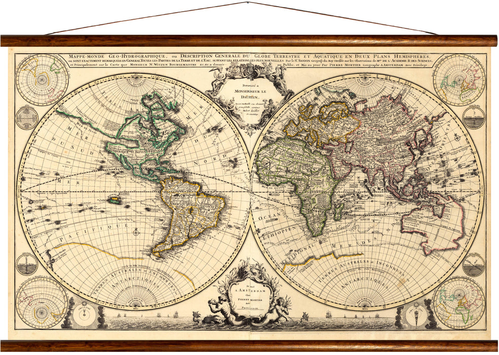 Map of the world, reprint on linen