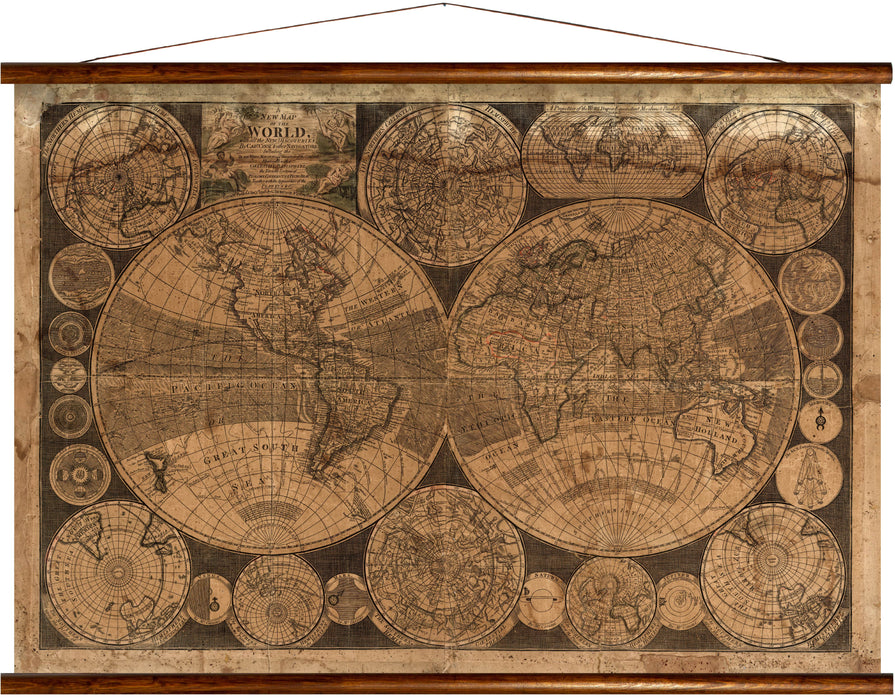 New map of the world, 1798, reprint on linen