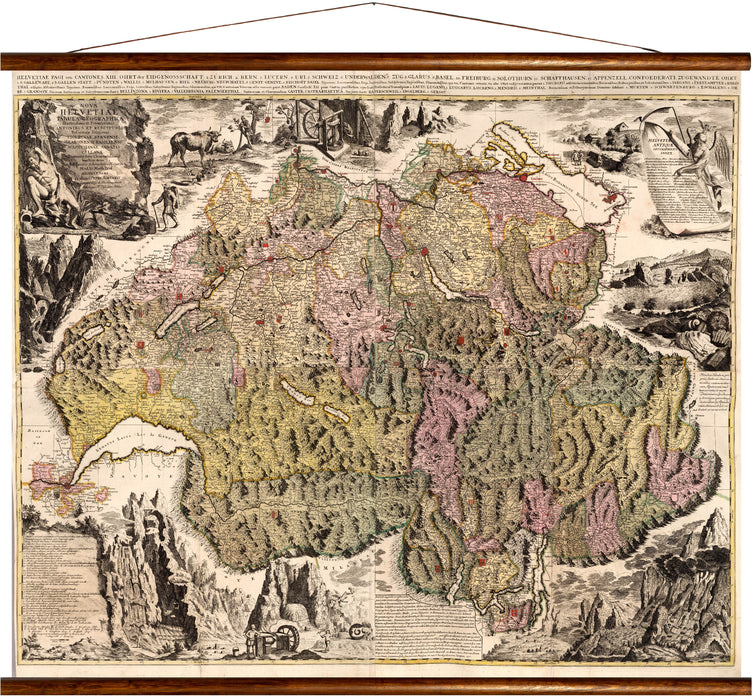 New Map of Switzerland, reprint on linen