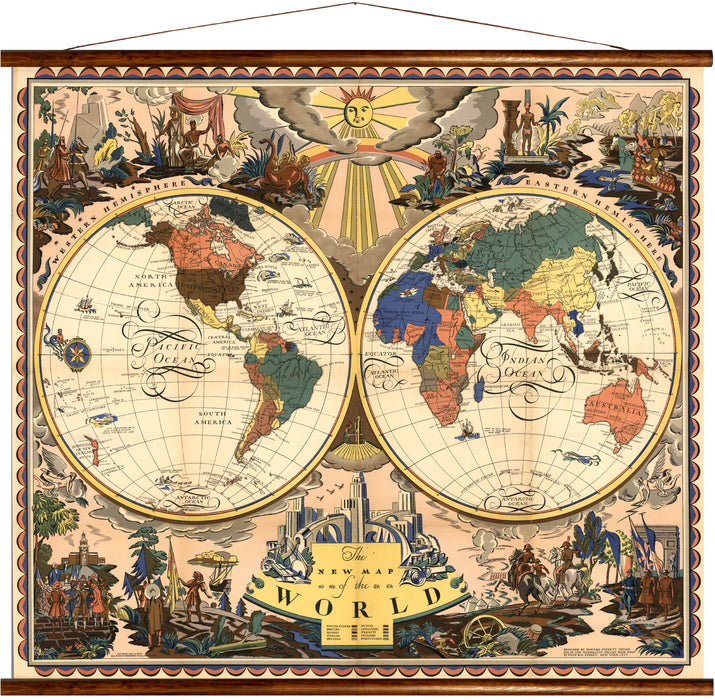 New map of the world, reprint on linen