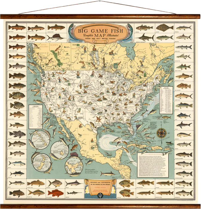 American fish map, reprint on linen