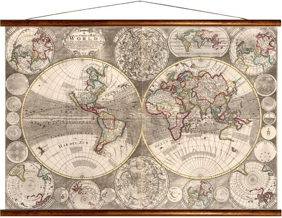 New map of the world, reprint on linen